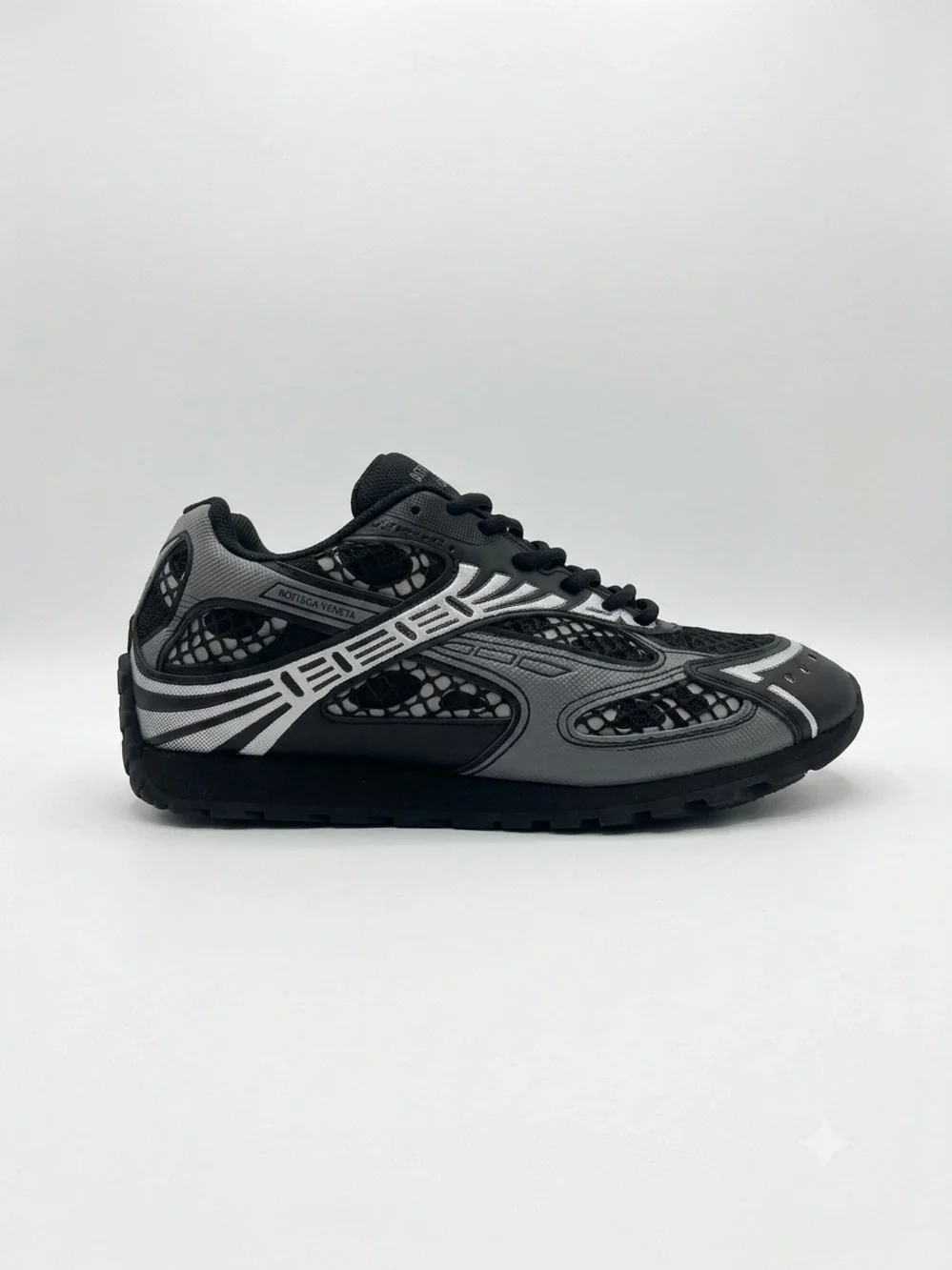 Bottega Veneta Black and Gray Mesh-Accent Sneakers